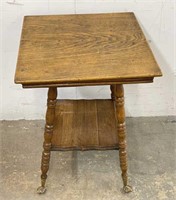 Antique Oak Claw & Ball Accent Table w/ Shelf