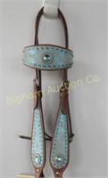 Browband Leather Headstall w/ Blue Bling