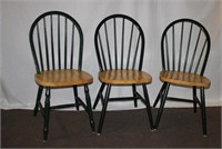 Three Windsor natural and painted chairs