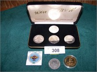 7-Various Casino Coins in Display Case