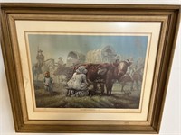 Large framed lady milking cow frame is 30“ x 36