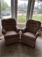 Two Tan/Pink Swivel Lounge Chairs 34"x30"