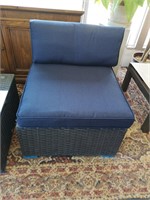 New Patio woven chair in navy with cushions.