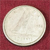 Silver 1956 Canada 10 Cent Coin