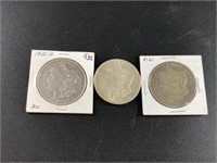 3 Morgan silver dollars 1921 D x 2, and 1921