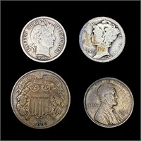 (4) Varied US Coinage (1865, 1908-W, 1911-S, 1921-