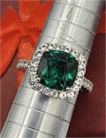 Sterling Square Cut Emerald / White Sapphire Ring