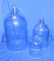 3 glass cloche domes w/ polished bottoms, tallest