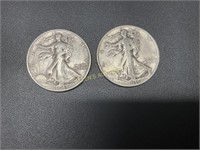 2 WALKING LIBERTY HALF DOLLARS 1936 AND 1943