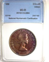 1958 Dollar NNC MS65 British Columbia