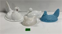 Vtg Chicken Duck 4&5” Lids Only Milk Glass