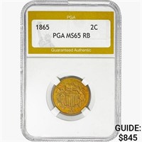 1865 Two Cent Piece PGA MS65 RB