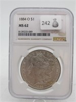 1884 O MORGAN SILVER DOLLAR NGC MS62