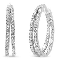 14k Wgold Round 1.05ct Diamond Split Hoop Earrings