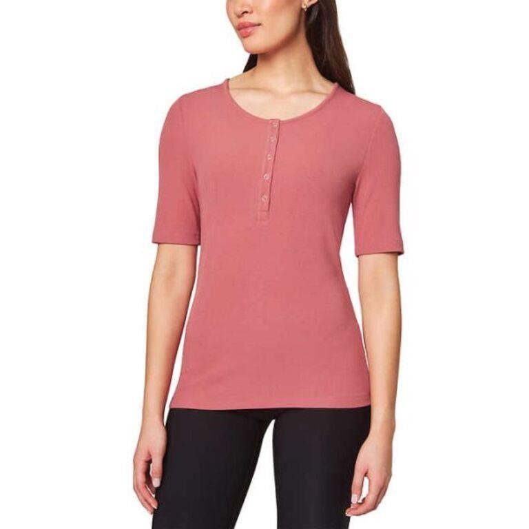 Mondetta Women's XL Short Sleeve Henley Shirt, Red