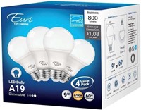 4 PACK Euri Lighting Dimmable LED A19, 8W