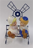 Vintage Dutch Sweethearts on Metal Windmill Bench