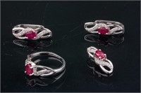 Ruby &Crystal Earrings, Pendant & Ring Set RV$600