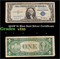 1935F $1 Blue Seal Silver Certificate Grades vf, v