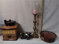 Cookie Jar, Piggy Bank,17"Brass/Glass Candleholder