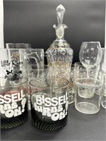 Glass beer mugs, hand painted glassware