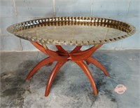 Teak and Brass Oval Tray Coffee Table