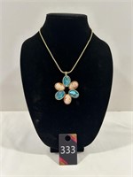 Costume Blue Stone & Cameo Necklace/Pin