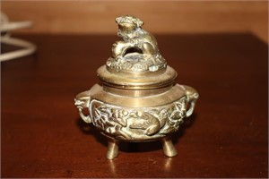 Brass incense burner with Foo Dog top