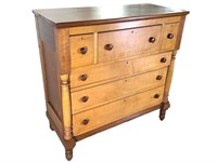 Lg Antique Cherry & Tiger Maple 6 Drawer Dresser