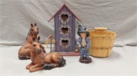 Bird house, horse figurines & more