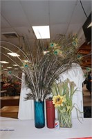 2 Large Floral Arrangements In Glass Vases