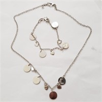 $320 Silver Necklace 18" And Bracelet 7" Set