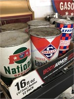 Conoco, Skelly, National quart oil cans--some full