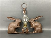 Cast Iron Double Rabbit Hanging Oil Lamp
