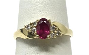 14k Ring w/Red Stone-Size 6 (Not Verified)