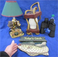 fishing decor lot: night light -candle holder -