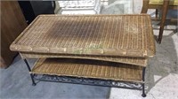 Wicker and metal coffee table measures 40x20x18