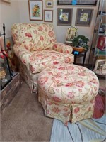 Floral Upholstered Chair & Ottoman
