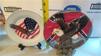(2) Eagle Plates, w/Confederate & American Flag