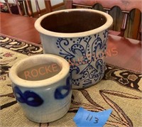 Small crock lot with decorative blue paint