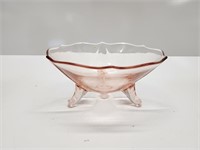 MID CENTURY PINK DEPRESSION 6.5" GLASS FOOTED BOWL