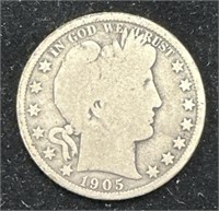 Silver 1905-O Barber Half Dollar