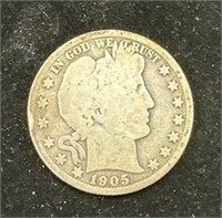 Silver 1905-S Barber Half Dollar