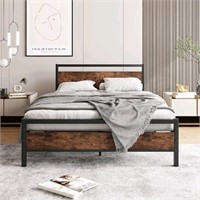 Full Size Bed Frame with Headboard, Heavy Duty Pla