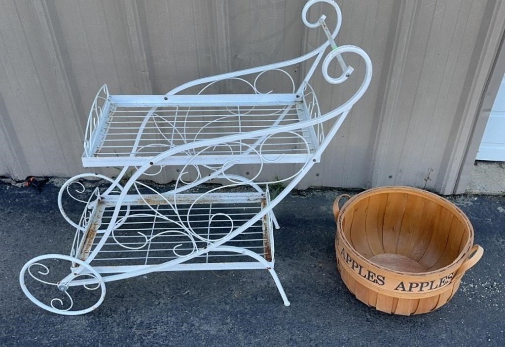 White Antique Metal Bar Cart/ Plant Stand & Jumbo