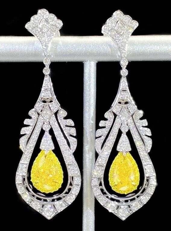 2.14ct Yellow Diamond Dangle Earrings 18K Gold