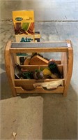 Wooden shoe shine box complete with brushes,