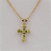 10KT CROSS PENDANT SET WITH 6 PERIDOTS TW: 0.42CTS
