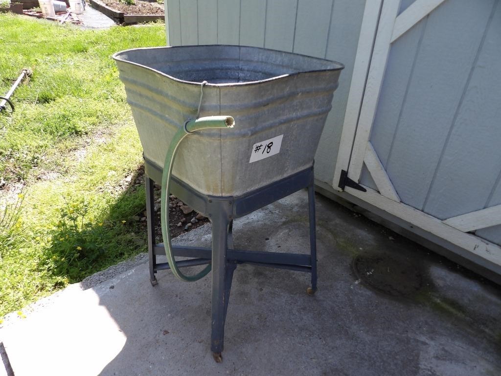 galvanized washtub on stand