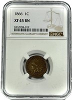 1866 Indian Head Cent NGC XF45BN